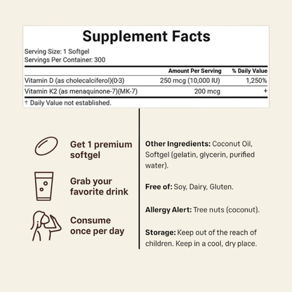 Tavora Vitamin D3 & K2 with Coconut Oil